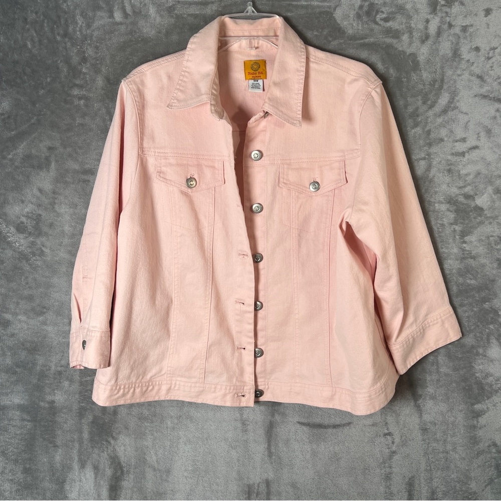 Light Pink Button Front Denim Jacket - image 4